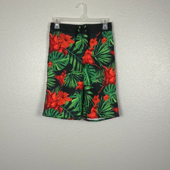 Old Navy Floral Black Green Orange Floral Sz XL (14-16) Regular Boys Swimtrunks - Picture 1 of 8
